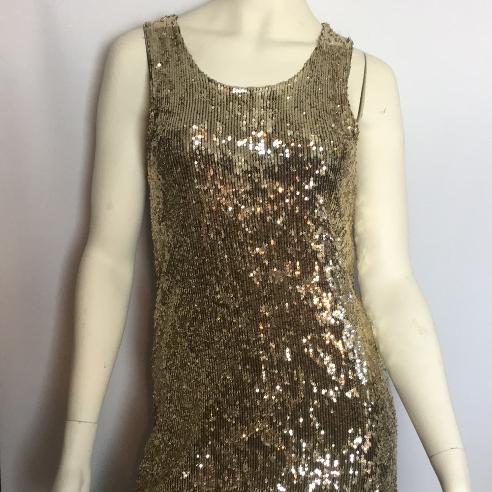 Tory Burch gold sequin party dress small sparkle
